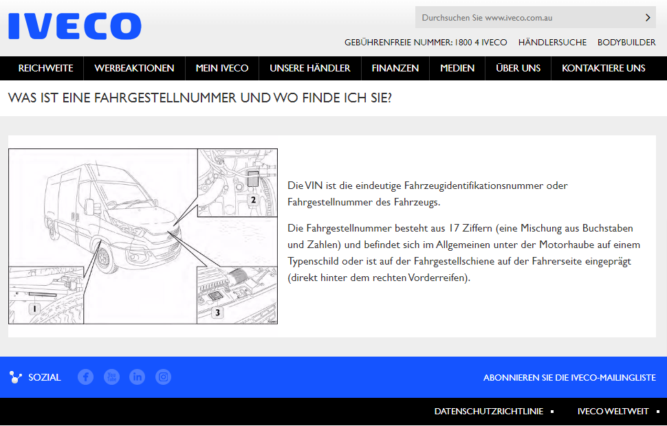 Iveco Fahrgestellnummer finden