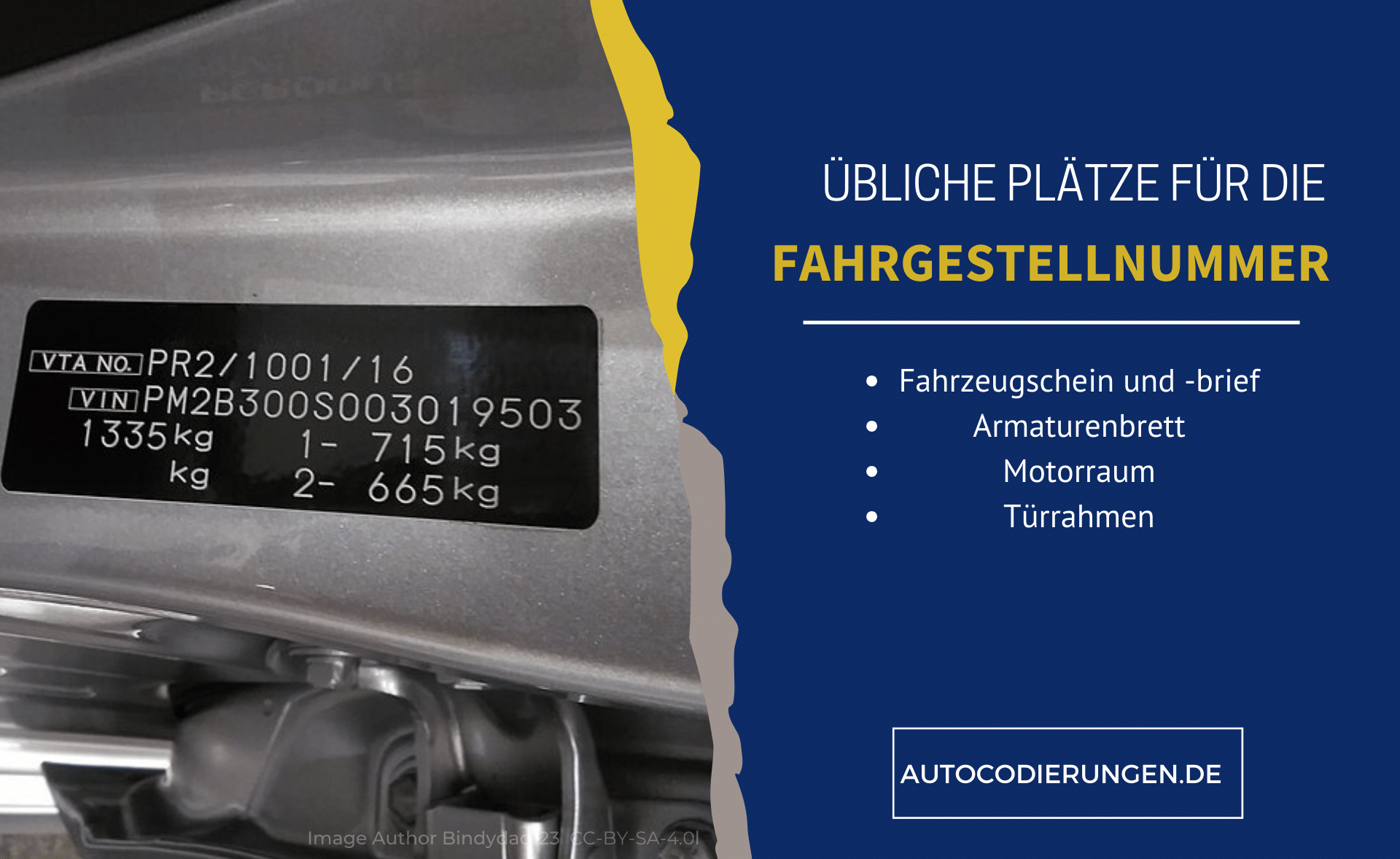 Übliche Plätze für die Fahrgestellnummer